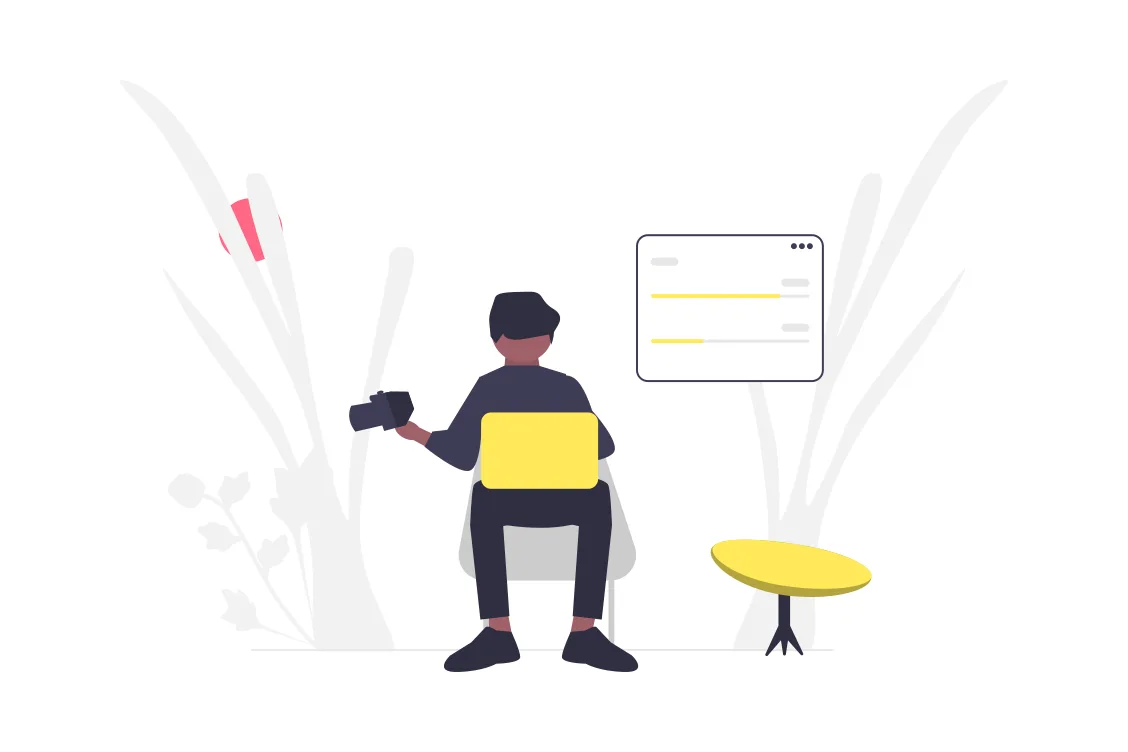 Professional digital marketer sitting with laptop, holding megaphone, managing online campaigns and content strategy