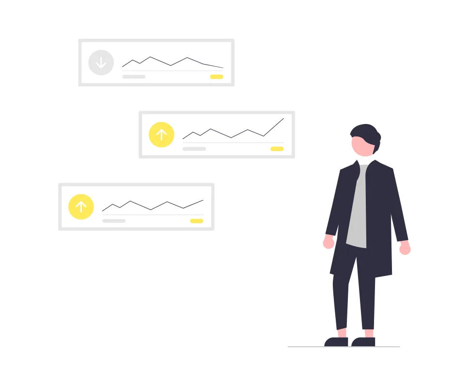 Professional businessman analyzing upward trending performance analytics charts showing business growth metrics